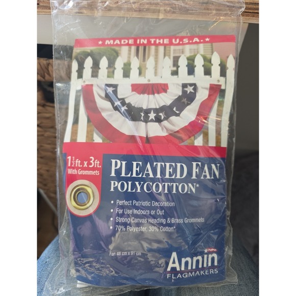 Does not apply Other - American Poly Cotton Patriotic Pleated Fan by Annin, 18"x36"